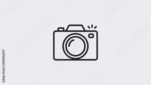 A minimalist line drawing of a camera on a plain white background