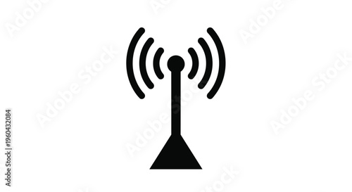 Simple black silhouette of a wireless signal tower or antenna icon