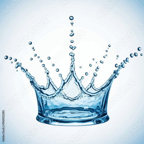 Dynamic and refreshing blue water splash creating a magnificent crown shape, symbolizing purity, freshness, and the vital essence of liquid. A clear illustration of natural hydration and crispness