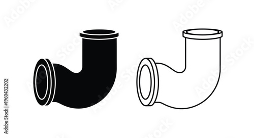 Two depictions of a plumbing p trap one solid black and one white outline