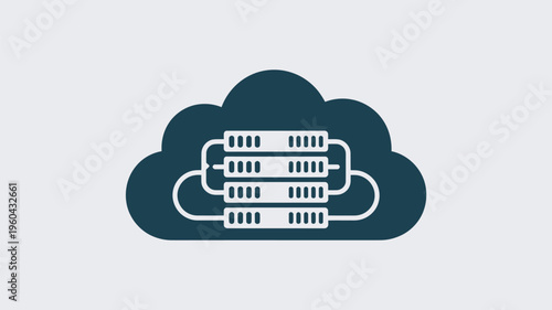 A cloud computing icon with servers connected in a modern data center