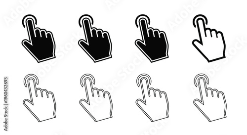 Various hand icons depicting a finger pressing or touching a screen