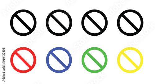 Prohibition symbols black circles with slashes and colored variations