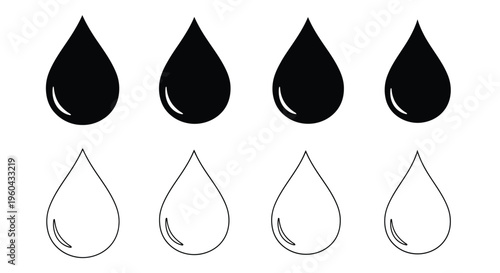 Black and white water droplets arranged in two horizontal rows