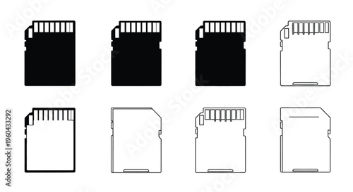 Four variations of sd cards shown in black and white line art style