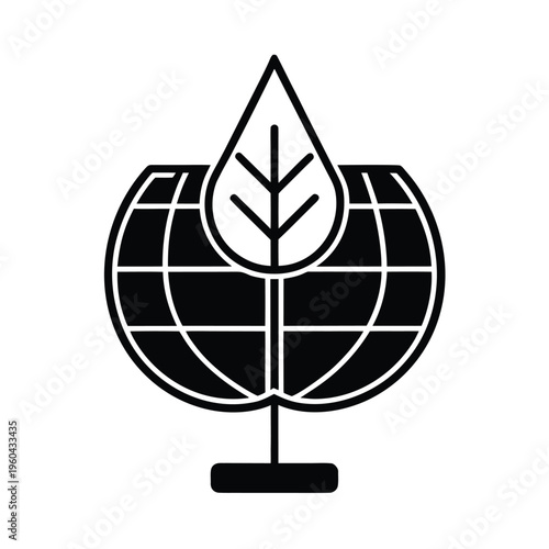 A minimalist black and white icon representing global environmental conservation and sustainability
