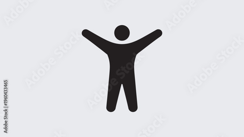A simple black silhouette of a person with arms raised in celebration on a light gray background
