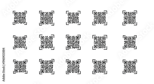 Arrangement of multiple black qr codes on a white background