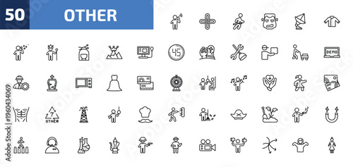 other outline icon set. 50 linear vector for ui, web and mobile. thin line man hearing, interlock, running at finish line and more icons.
