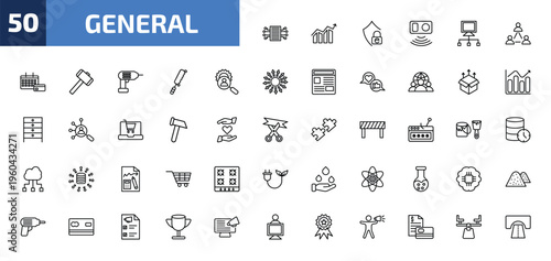 general outline icon set. 50 linear vector for ui, web and mobile. thin line smart contract, marketing strategy, e-privacy and more icons.