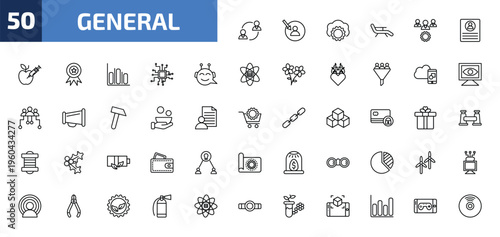 general outline icon set. 50 linear vector for ui, web and mobile. thin line on coaching, direct marketing, saas and more icons.