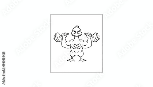 Muscular Duck Bodybuilder Lifting Weights, Funny Fitness Animal Character
