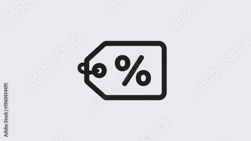 A black and white icon of a price tag with a percentage sign on a plain background