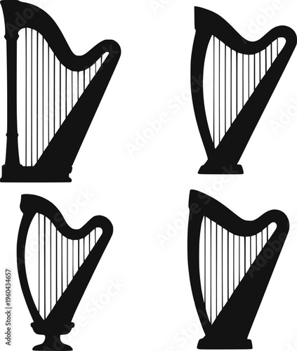 Harp silhouette set vector illustration