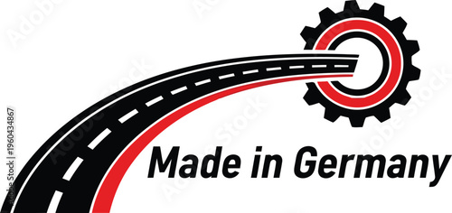 Made in Germany Concept Logo Design Featuring Road and Mechanical Gear Symbol for Automotive Industry