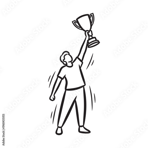 A man holding up a trophy in celebration