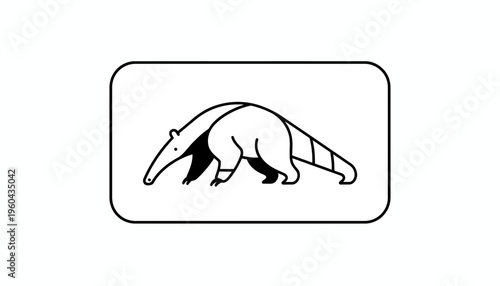Minimalist Line Art of an Anteater in a Rounded Rectangle Frame
