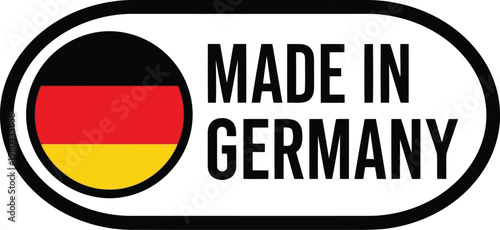 Made in Germany label with German flag icon for product packaging and quality assurance branding