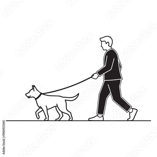 A man walking his dog on a leash