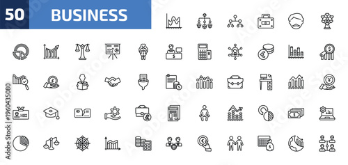 business outline icon set. 50 linear vector for ui, web and mobile. thin line smooth line chart, hierarchical order, hierarchy and more icons.
