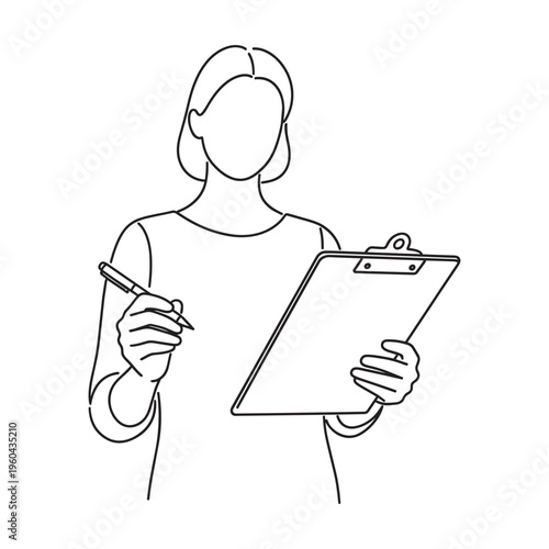 A woman holding a clipboard and pen