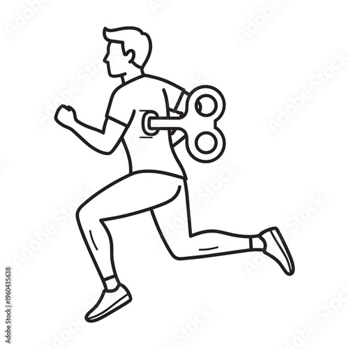 A man runs with a dumbbell on his back