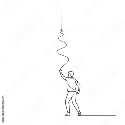 A man pulling a wavy line from the ceiling