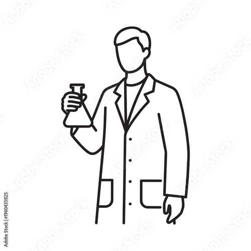 A scientist in a lab coat holding a beaker