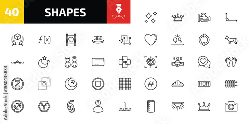 shapes outline icon set. 40 linear vector for ui, web and mobile. thin line morning star, royalty, malfunction indicador and more icons.