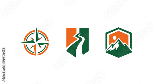 Free Download Compass, Shield River, and Mountain Sun Icons: Adventure, Travel, and Nature Logos - GFXLoad