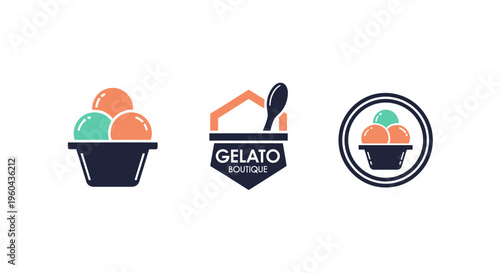 Gelato Boutique Logo Collection - Ice Cream Scoops, Spoon, and Emblem Designs