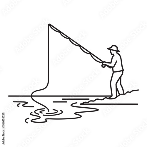 A man fishing in the water with a large fishing rod