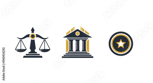 Law Scales, Courthouse, Justice Emblem Icons