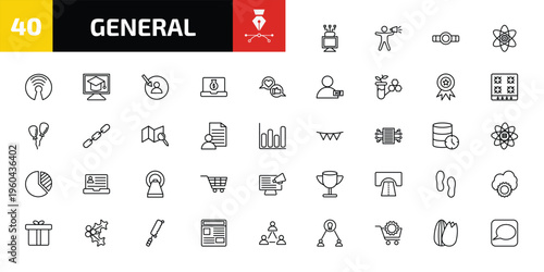 general outline icon set. 40 linear vector for ui, web and mobile. thin line edge computing, leader with loudspeaker, head mirror and more icons.