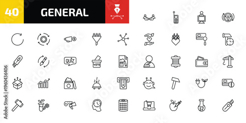 general outline icon set. 40 linear vector for ui, web and mobile. thin line affiliate link, laser measurement, coworking and more icons.
