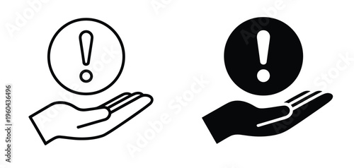 Hand and risk icon, symbolizing caution, hazard prevention, safety control, or risk management, with protective gesture vector