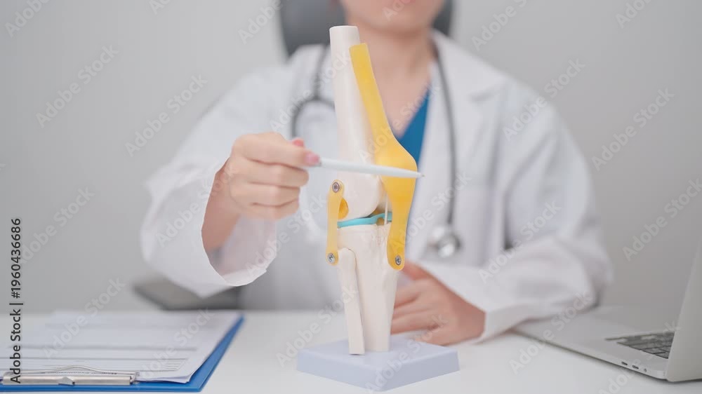 Doctor with Human Knee joint anatomy model. Osteoarthritis ...
