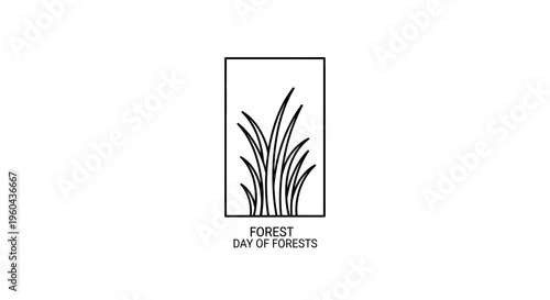 Minimalist Black and White Logo: Grass Blades in Rectangle, Text "Forest Day of Forests"