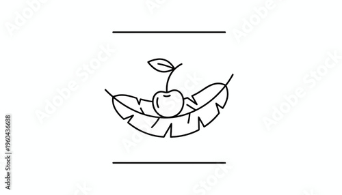 Minimalist Cherry on Banana Leaf Hammock Line Art Icon