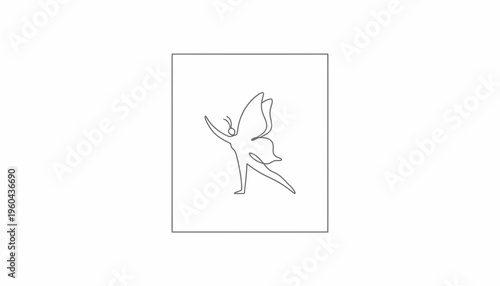 Minimalist Butterfly Fairy Line Art: Elegant Woman with Wings Dancing
