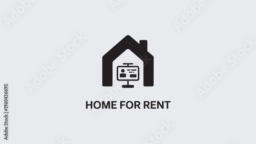 A logo for a home rental company with a house and computer icon