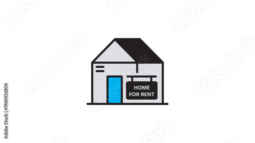 A simple illustration of a house with a sign that reads home for rent