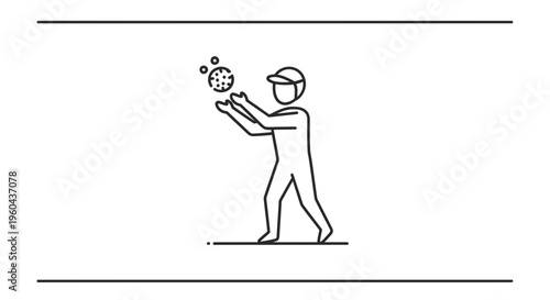 Man in Cap Juggling Balls, Line Art Icon, Sports Concept