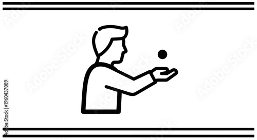 Man juggling a small ball, simple line art icon, concept of skill and concentration