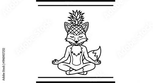 Meditating Fox with Pineapple Head - Zen Animal Yoga Pose