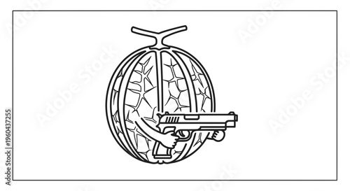 Melon with Hand Holding Gun, Surreal Concept, Danger, Threat, Food Security