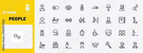 people outline icon set. 33 linear vector for ui, web and mobile. thin line dutch, effort, bohemian and more icons.