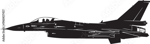 silhouette fighter jet vector art with sleek wings and cockpit, bold military aircraft design