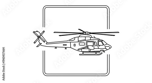 Line Art Helicopter Icon with Blank Space for Text