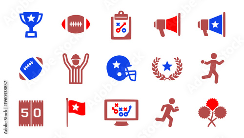 Bright icon set combining sports, games, and entertainment elements.